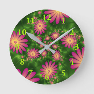 Reloj Redondo Mediano Pink Fantasy Flowers Modern Abstract Fractal Art
