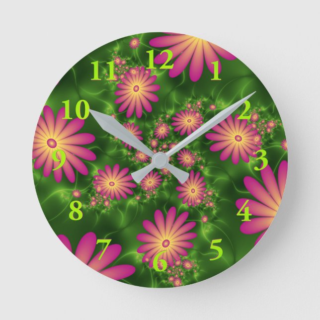 Reloj Redondo Mediano Pink Fantasy Flowers Modern Abstract Fractal Art (Anverso)