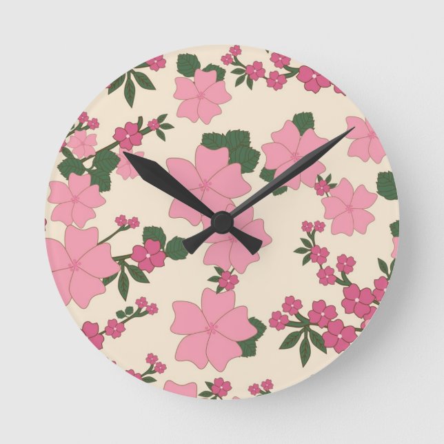 Reloj Redondo Mediano Pink Floral Pattern (Anverso)