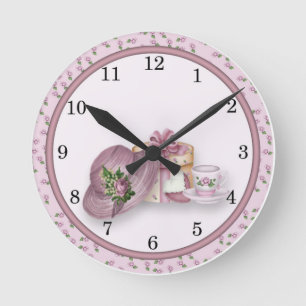 Reloj Redondo Mediano Pink Girl's Tea Party design Wall Clock