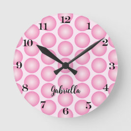 Reloj Redondo Mediano Pink Girly Dots Black Script Name Wall Clock
