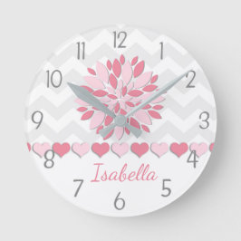 Reloj Redondo Mediano Pink Gray Dahlia Flor Wall Clock