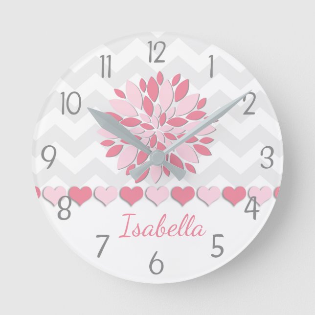 Reloj Redondo Mediano Pink Gray Dahlia Flor Wall Clock (Anverso)
