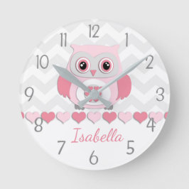 Reloj Redondo Mediano Pink Grey Owl Wall Clock
