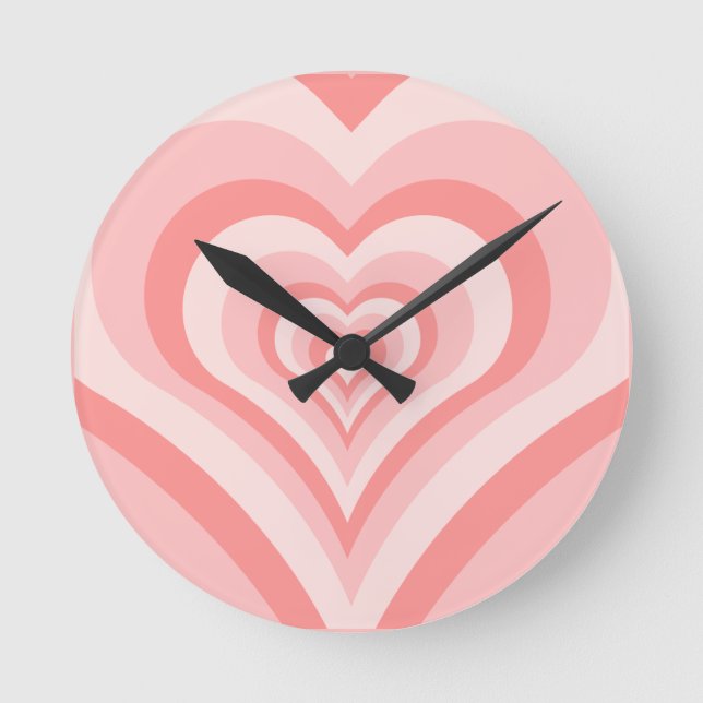 Reloj Redondo Mediano Pink Heart Gradient Pattern – Cute Girly Love (Anverso)