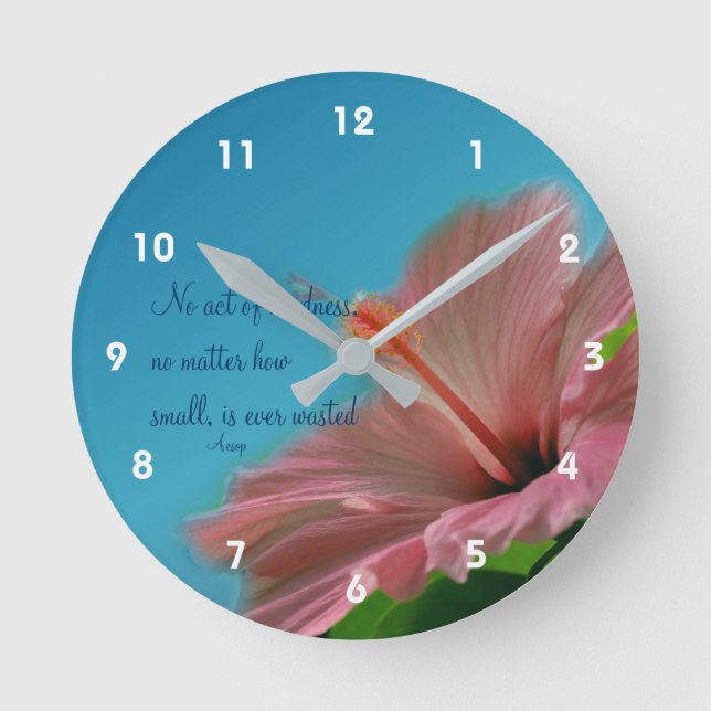 Reloj Redondo Mediano Pink Hibiscus Flower Kindness Quote Inspirational (Anverso)
