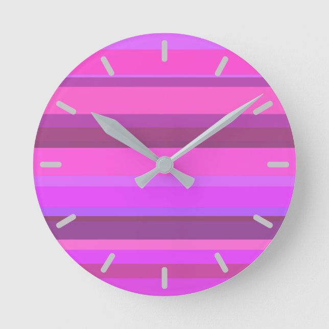 Reloj Redondo Mediano Pink horizontal stripes (Anverso)