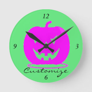Reloj Redondo Mediano Pink Jack o'lantern Halloween Thunder_Cove