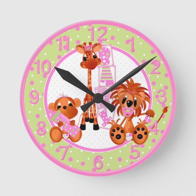 Reloj Redondo Mediano Pink Jungle Baby Clock (Anverso)