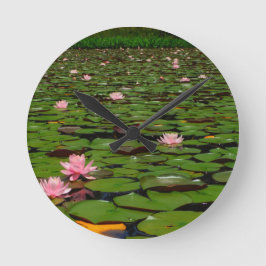 Reloj Redondo Mediano Pink lotus water lily flower pond