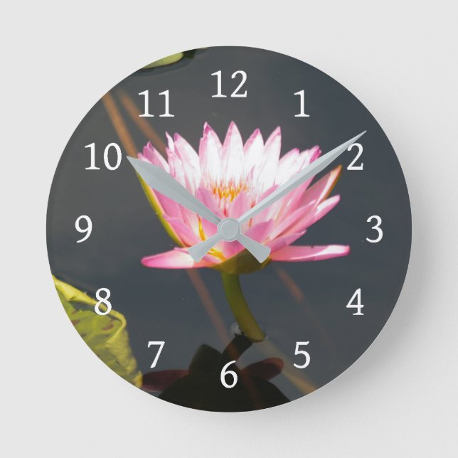 Reloj Redondo Mediano Pink Lotus Waterlily (Anverso)