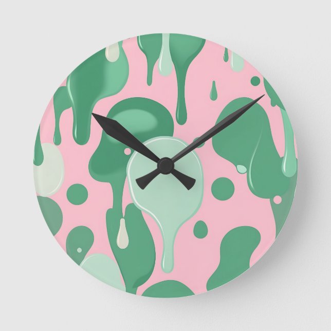 Reloj Redondo Mediano Pink Mint Green Melting Drip Pattern Abstract  (Anverso)