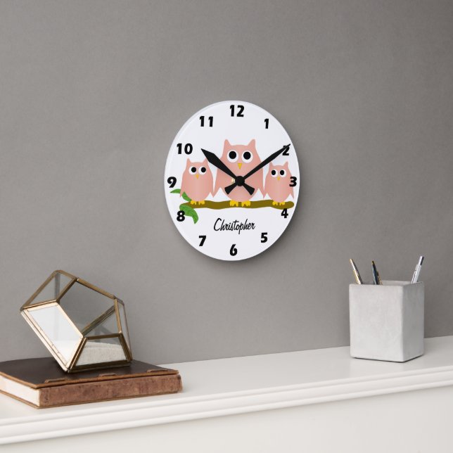 Reloj Redondo Mediano Pink Owls Design Personalised (Oficina)
