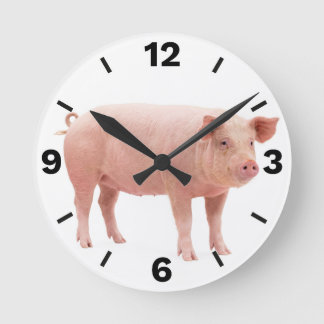 Reloj Redondo Mediano Pink Pig Farm Animal Countryside Rustic Decor