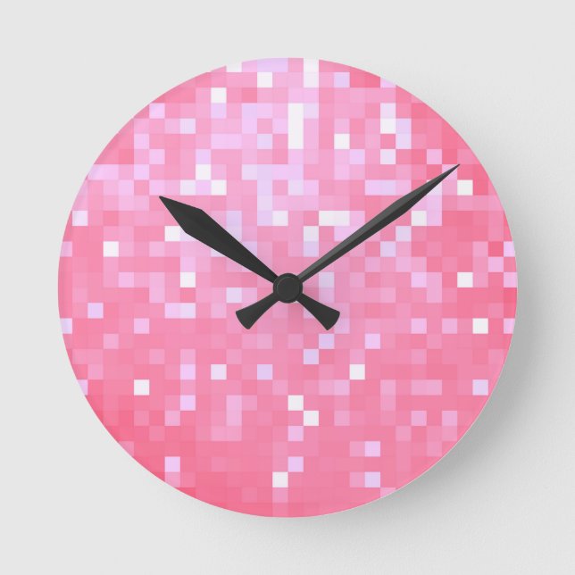 Reloj Redondo Mediano Pink Pixel Sparkle (Anverso)