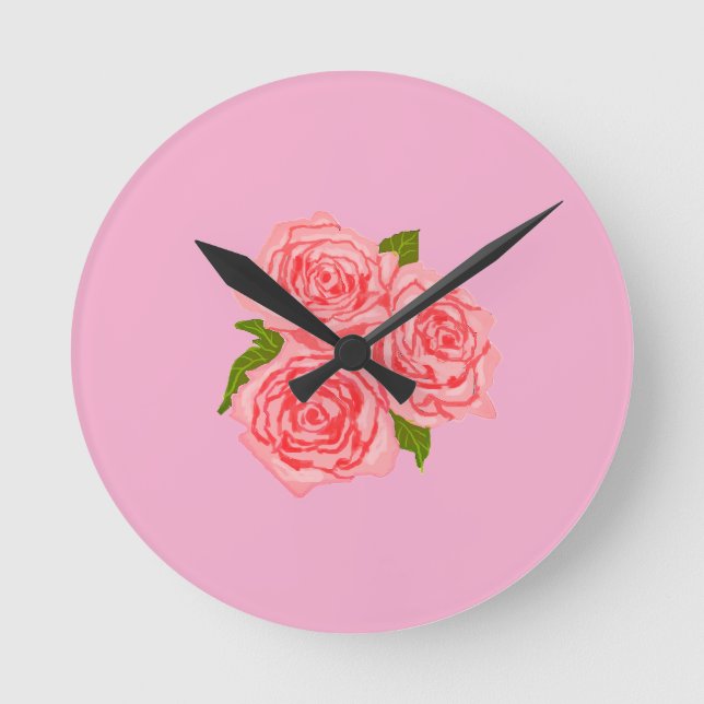 Reloj Redondo Mediano Pink roses (Anverso)