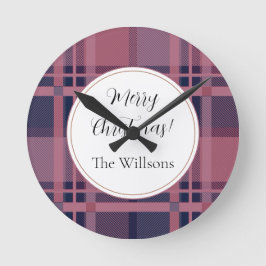 Reloj Redondo Mediano Pink Scottish Lady Tartan Pattern Feliz Navidad