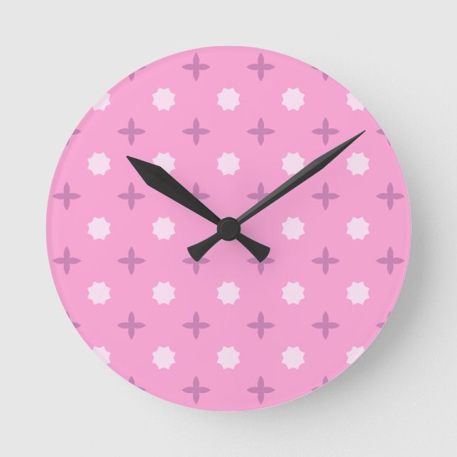 Reloj Redondo Mediano Pink Star Petal Dot Pattern (Anverso)