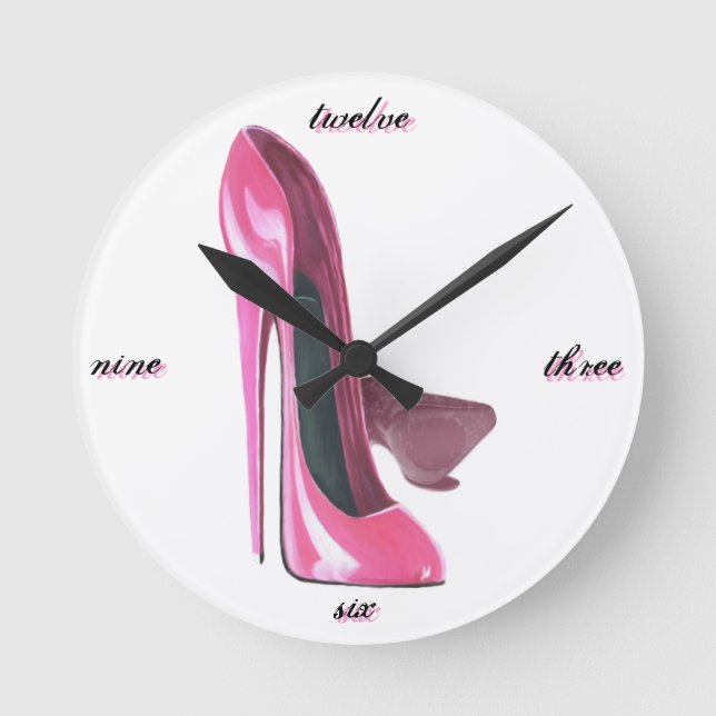 Reloj Redondo Mediano Pink Stiletto Shoes Art (Anverso)