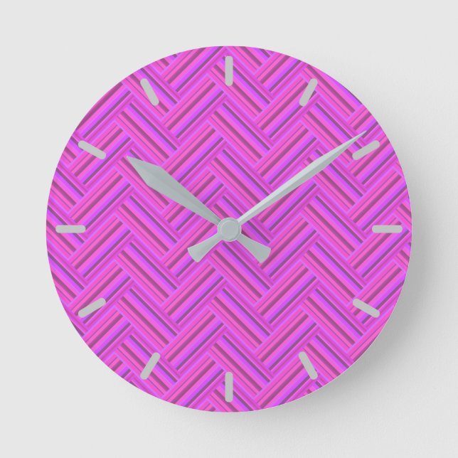 Reloj Redondo Mediano Pink stripes double weave pattern (Anverso)
