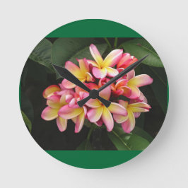 Reloj Redondo Mediano Pink, Yellow and Red Plumeria Flowers