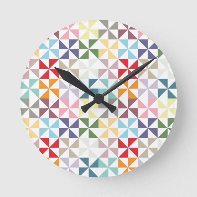 Reloj Redondo Mediano Pinnillo geométrico colorido (Anverso)
