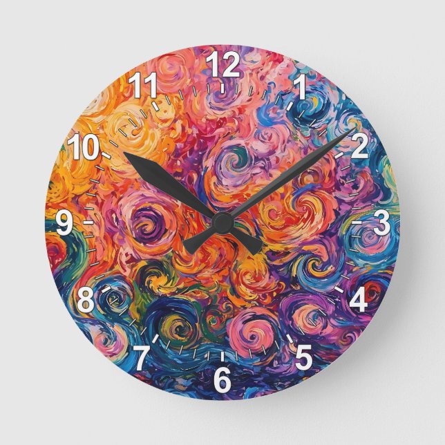 Reloj Redondo Mediano Pintado de aceite de Swichedelic Swirls (Anverso)