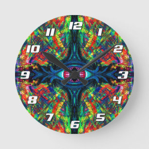 Reloj Redondo Mediano Pintado de ojos torcidos y trippy con números