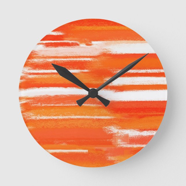 Reloj Redondo Mediano Pintura abstracta de color blanco naranja (Anverso)