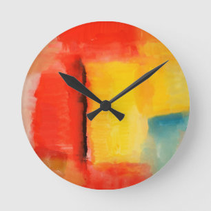 Reloj Redondo Mediano Pintura abstracta moderna de color rojo amarillo