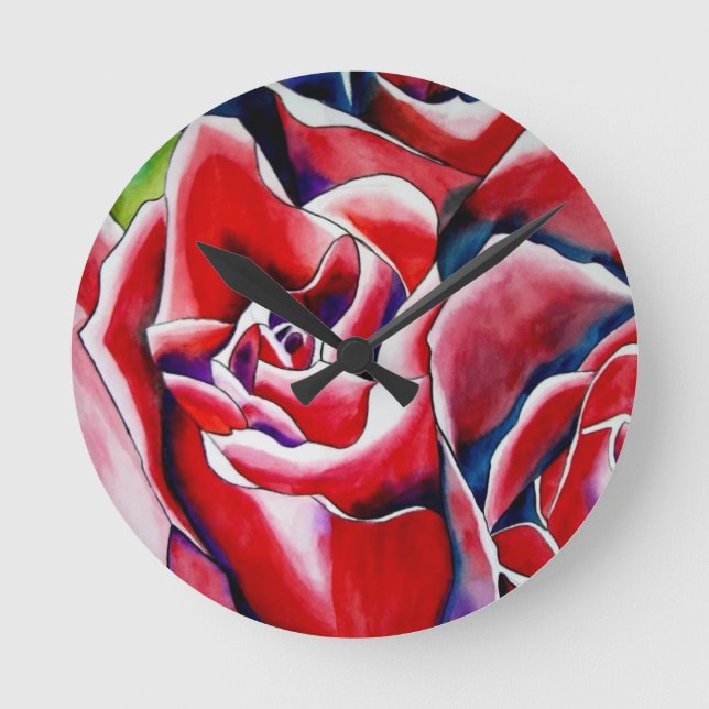 Reloj Redondo Mediano Pintura acuarela de rosa Roses (Anverso)