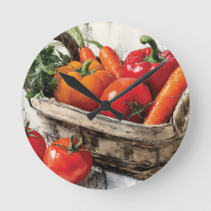 Reloj Redondo Mediano Pintura acuática de una cesta vegetal