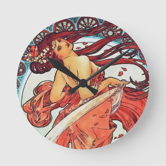Reloj Redondo Mediano Pintura Art Nouveau de Alphonse Mucha Dance (Anverso)