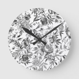 Reloj Redondo Mediano Pintura botánica floral de acuarela chinoiserie