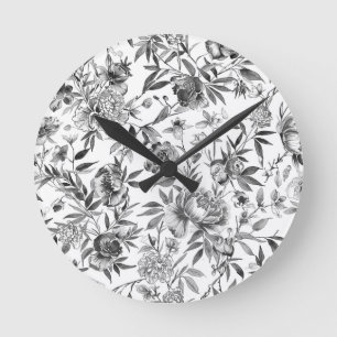 Reloj Redondo Mediano Pintura botánica floral de acuarela chinoiserie