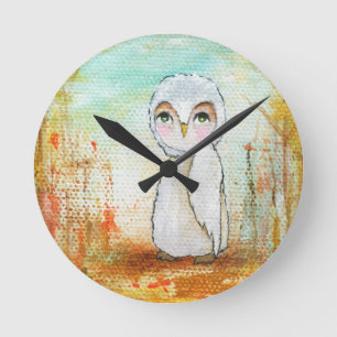 Reloj Redondo Mediano Pintura caprichosa del arte del búho del arbolado
