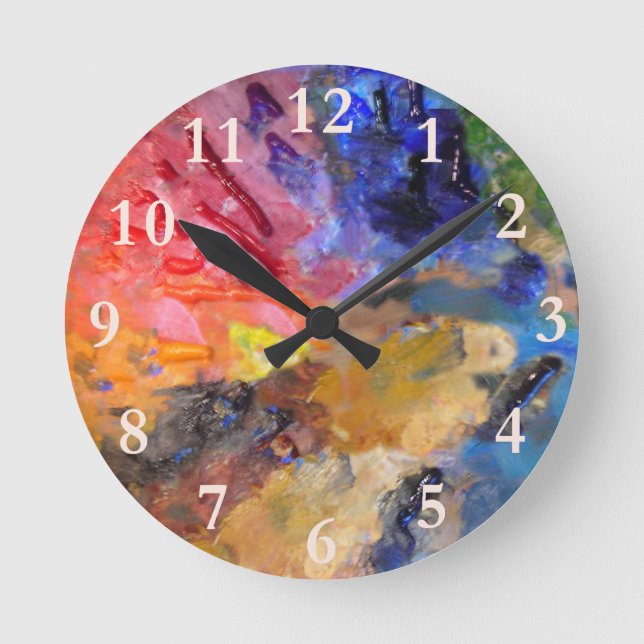 Reloj Redondo Mediano Pintura colorida de la paleta del pintor artista (Anverso)