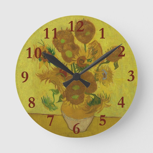 Reloj Redondo Mediano Pintura de 15 girasoles de Vincent Van Gogh (Anverso)