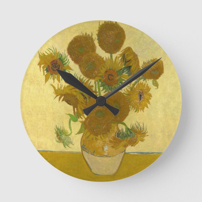 Reloj Redondo Mediano Pintura de 15 girasoles de Vincent Van Gogh (Anverso)