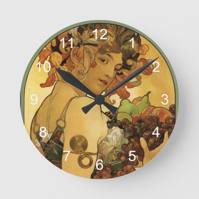 Reloj Redondo Mediano Pintura de Alphonse Mucha (Anverso)