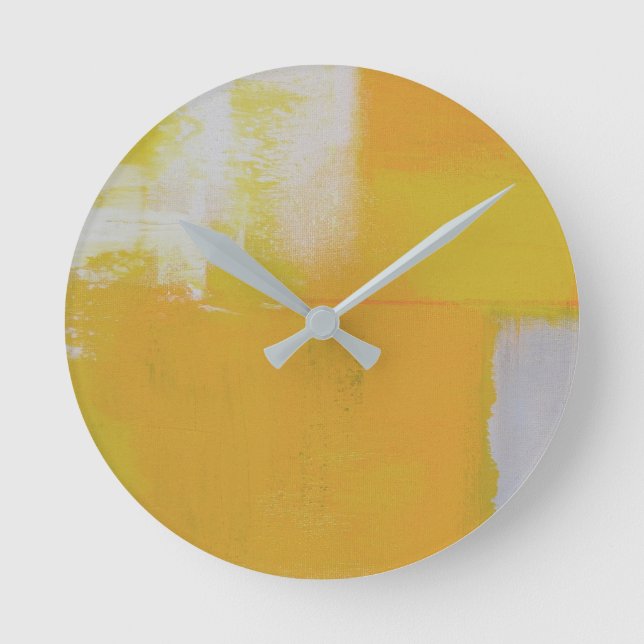 Reloj Redondo Mediano pintura de arte abstracto gris amarillo (Anverso)