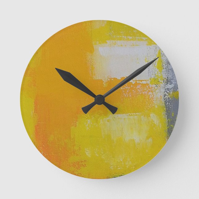 Reloj Redondo Mediano pintura de arte abstracto gris amarillo (Anverso)