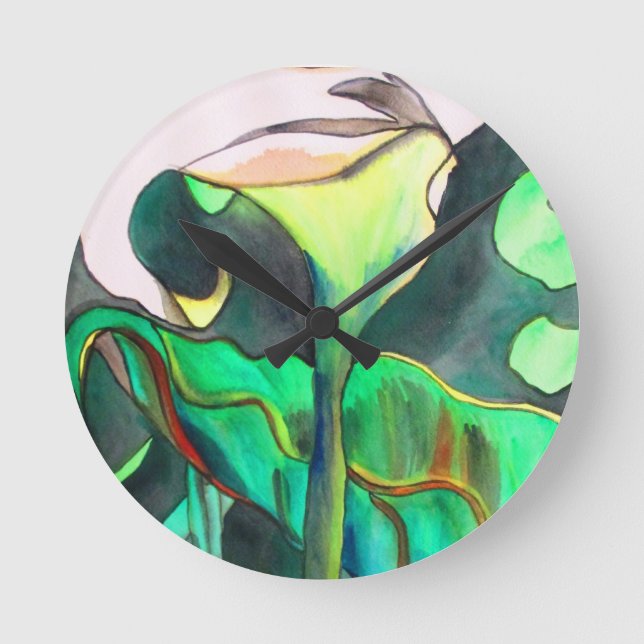Reloj Redondo Mediano Pintura de arte original de Arum Lily (Anverso)