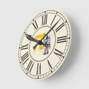 Reloj Redondo Mediano Pintura de astronauta genial símbolo Pi Día Pi 