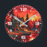 Reloj Redondo Mediano Pintura de atardecer con cabaña y lago-66633<br><div class="desc">Pintura de atardecer con cabaña y lago-66633</div>
