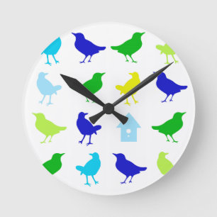 Reloj Redondo Mediano Pintura de aves coloreadas por Chariklia Zarris