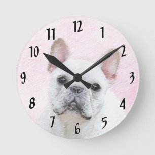 Reloj Redondo Mediano Pintura de Bulldog francés (crema/blanco) - Arte 