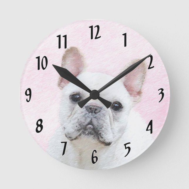Reloj Redondo Mediano Pintura de Bulldog francés (crema/blanco) - Arte d (Anverso)