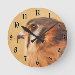 Reloj Redondo Mediano Pintura de cernícalo estadounidense - Arte de pája
