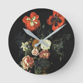 Reloj Redondo Mediano Pintura de época con vida con flores